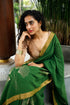 Handwoven Handprinted  Green Bengal Cotton Saree